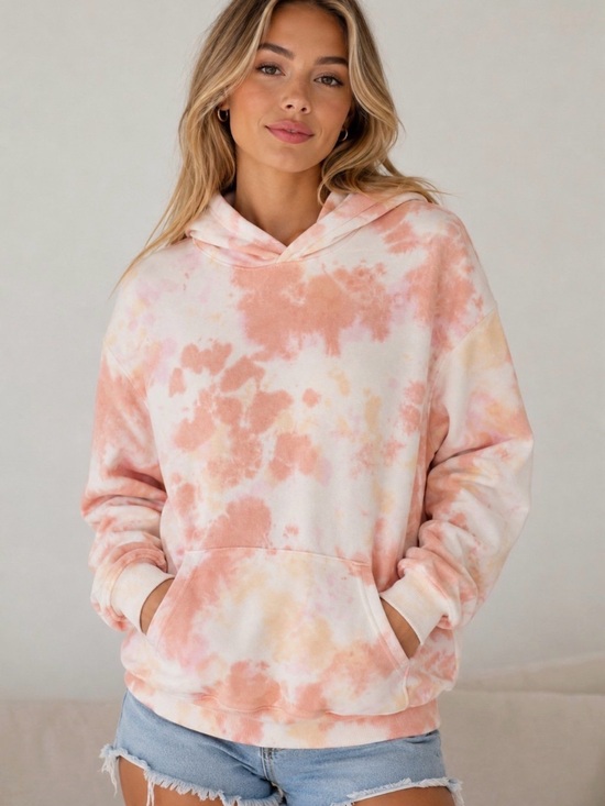 aerie Tops - Aerie Orange and Pink Tie-Dye Oversized Hoodie Large